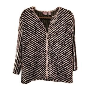 CHICOS TRAVELERS Large Black White Jacket Semi Sheer Zip Classic Vacation Mesh 2